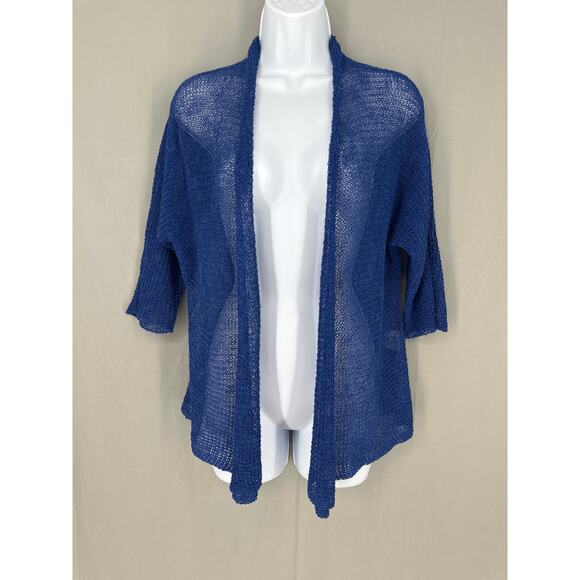 Eileen Fisher Cardigan Sweater Womens Small Blue Open Knit Beach Linen Cotton - Picture 1 of 8